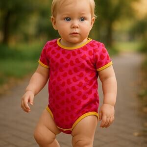 kit +‎ lili Girls Bodysuit Size 6-12 Months Pink Red Yellow Birds Bird Print NEW